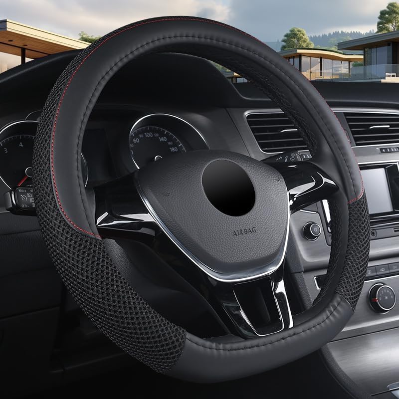 KAFEEK D Shape Steering Wheel Cover, Universal 15 inch, Microfiber Leather Viscose, Breathable, Anti-Slip,Warm in Winter and Cool in Summer, Black - Image 5